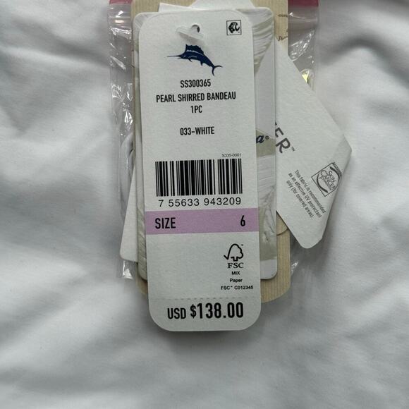 Tommy Bahama Pearl Shirred Bandeau One Piece Swimsuit White Size 6 NWT - Picture 11 of 12